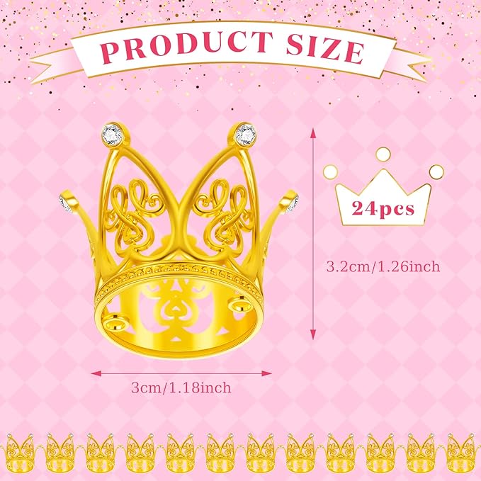 Junkin 24 Pcs Mini Crowns Mini Gold Crown Cake Topper for Flower Bouquets Small Vintage Tiara Cake Topper for Flower Arrangements Birthday Party Girl Wedding Baby Shower Decor(Gold,Vintage)