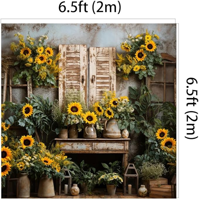 Kate 6.5x6.5ft Yellow Sunflowers Backdrops for Photography Rustic Brick House Background Bridal Baby Shower Sweet Birthday Party Decoration Studio Backdrop