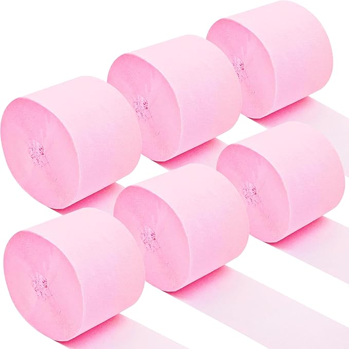 Oun Nana Baby Pink Crepe Paper Streamers Party Decorations, 6 Rolls 738 Ft Party Streamers for Birthday, Baby Shower, Wedding, Graduation, Backdrops, Ceilings and DIY Crafts