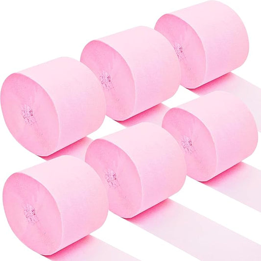 Oun Nana Baby Pink Crepe Paper Streamers Party Decorations, 6 Rolls 738 Ft Party Streamers for Birthday, Baby Shower, Wedding, Graduation, Backdrops, Ceilings and DIY Crafts