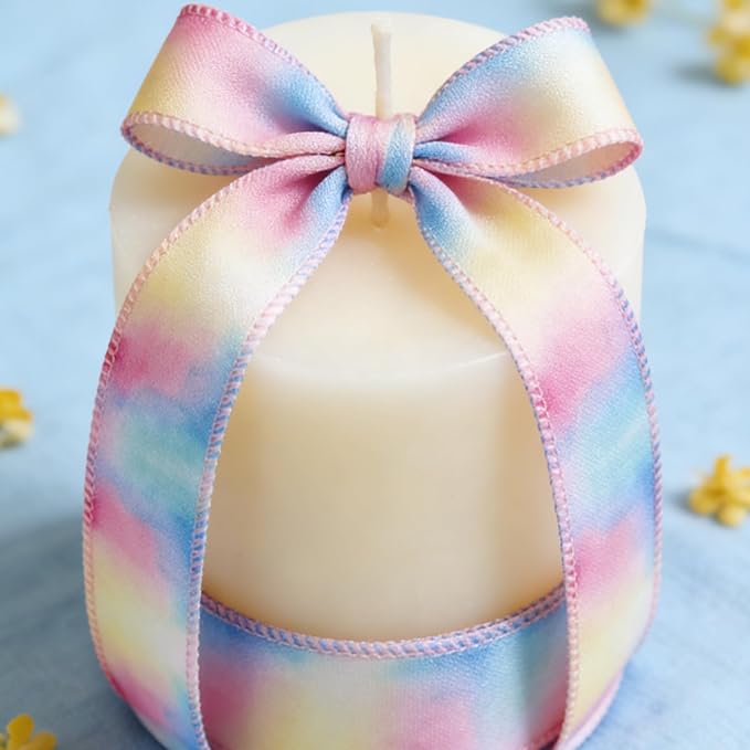 Meseey 2.5 Inch x 10 Yards Pastel Wired Ribbon, Rainbow Gradient Wired Edge Ribbon for Easter Wreaths, Gift Wrapping, Easter Baskets, Crafts, Spring Party Decorations