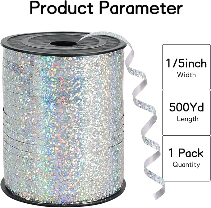 BEISHIDA 500 Yards Silver Ribbon Curling Crimped, Balloon String Shiny Metallic Roll for Gift Wrapping Ribbon for Birthday Party Festival Art Craft Decor Florist Flowers Decoration