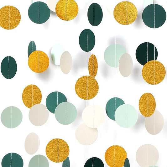 Sage-Green Ivory-Gold Bridal-Shower Decorations Streamers - 52FT Rustic Wedding Paper Garland Hanging Decoration,Baby Jungle Safari Birthday Party Decor Banners Bachelorette Engagement Bunting