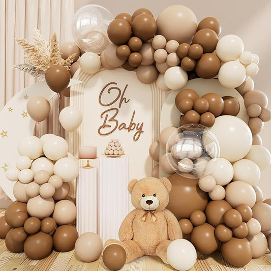 158pcs Brown Balloon Arch Kit Netural Balloon Garland Arch Kit Different Sizes Brown Beige Nude Tan White Sand Balloons for Netural Bear Baby Shower Decorations Bridal Shower Wedding Birthday Party