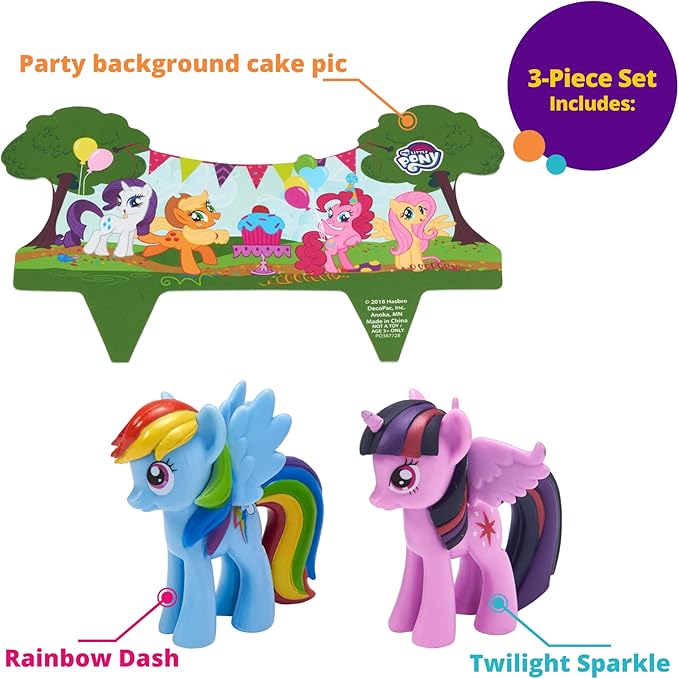DecoPac My Little Pony Cake Topper, 3-Piece Cake Decorations with Rainbow Dash and Twilight Sparkle Ponies for Fun After the Birthday Party, 3"