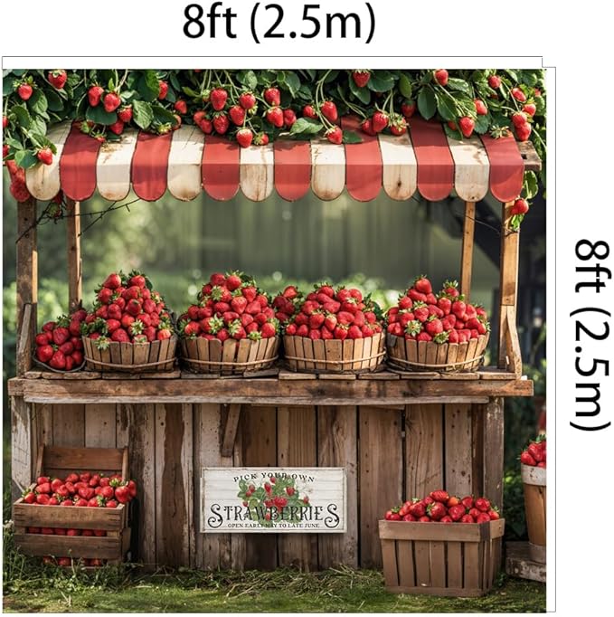 Kate 8x8ft Red Strawberry Backdrops for Photography Summer Fruit Shop Background Pick Your Own Strawberry Backgrounds Baby Birthday Party Banner Studio Backdrop