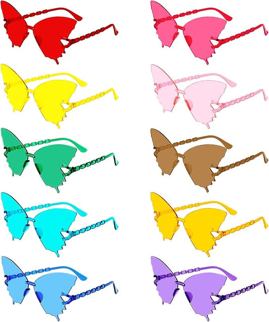 10/20 Pack Star/Heart Shape/Round/Butterfly/Cat Eye/Rectangle/Fire Rimless Tinted Party Sunglasses Color Glasses