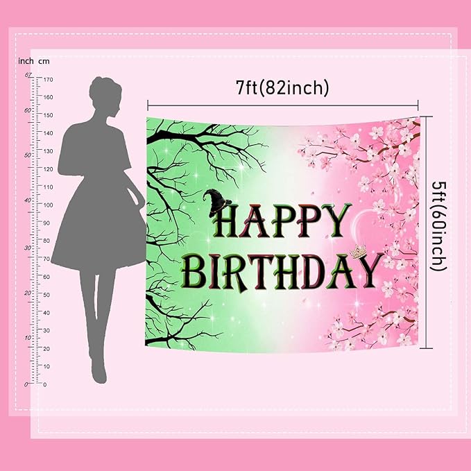 Mocsicka Pink and Green Happy Birthday Backdrop Witch Party Decorations Banner Party Supplies for Movie Party Decorations Banner Photo Props (Pink and Green, 10x7ft(120"x82"))