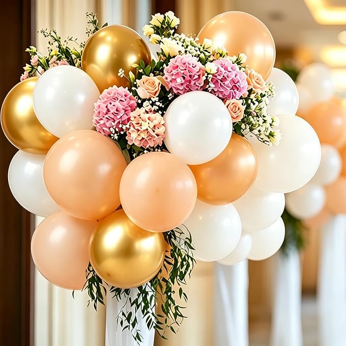 Gold and White Balloons 60 Pcs 12 Inch Latex Balloons Sand White and Golden Balloon with 1 Ribbon, for Birthday Wedding Bridal Shower Party Decorations