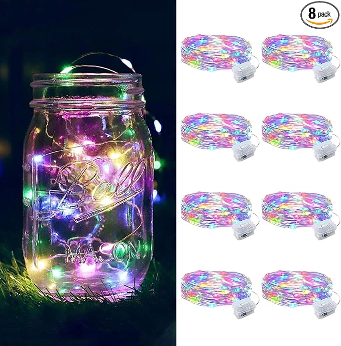 8 Pack Fairy Lights Battery Operated, 7FT 20 Mini LED Fairy Lights Silver Wire Twinkle Lights for DIY, Parties, Wedding, Bedroom, Christmas Decoration (Multi-Colored)