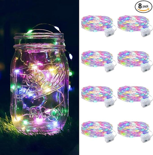 8 Pack Fairy Lights Battery Operated, 7FT 20 Mini LED Fairy Lights Silver Wire Twinkle Lights for DIY, Parties, Wedding, Bedroom, Christmas Decoration (Multi-Colored)