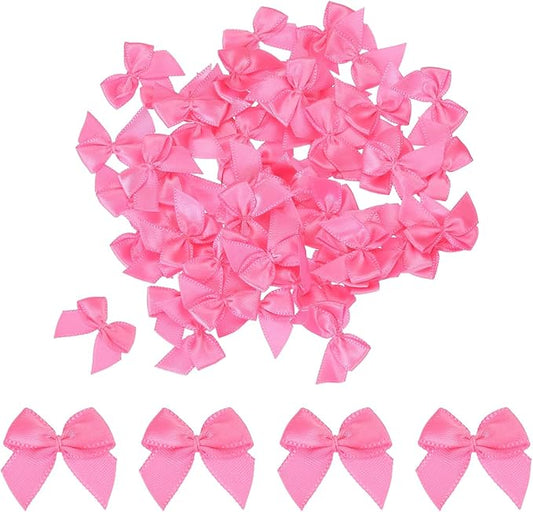 MECCANIXITY 50 Pcs Mini Ribbon Bow 1" Mini Fabric Satin Ribbon Flower Bows for Craft DIY Sewing Wedding Birthday Party Gift Wrap Bows Light Rose Red