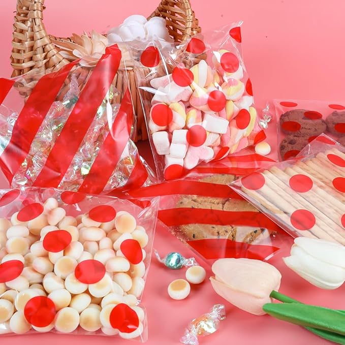 200pcs Cellophane Bags 5.5x5.5 Self Sealing Cookie Bags for Packaging Cellophane Treat Bag for Gift Giving Packaging Christmas Valentines Candy Goodie Homemade Bakery