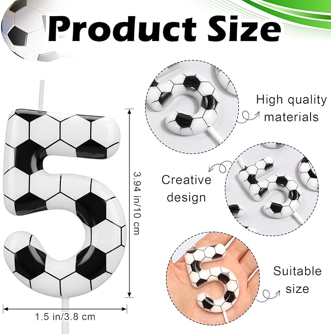 Soccer Number 5 Birthday Candle, 5th Birthday Candle Sport-Theme Cake Topper, Soccer Theme Party Decorations for Boys Girls, Party Supplies Birthday Gifts