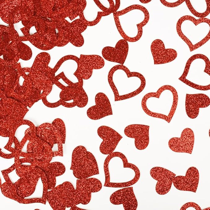 100Pcs Valentine's Day Paper Confetti Glitter Red Heart Valentine's Day Wedding Birthday Baby Shower Party Favors Love Theme Table Scatter Decorations Supplies