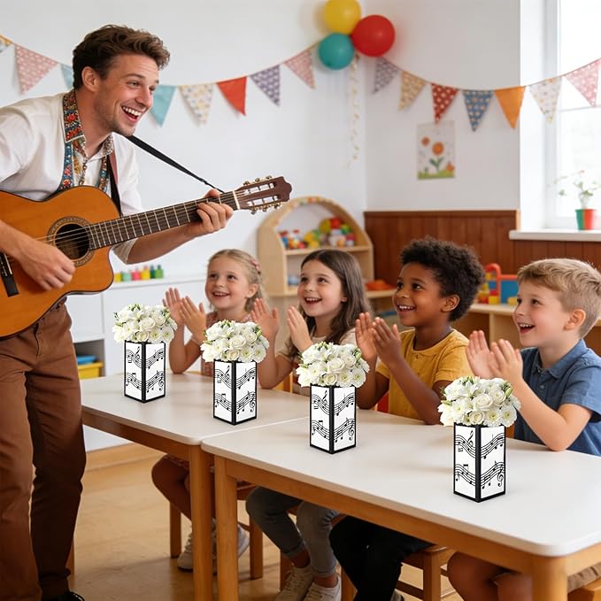 AnyDesign 8 Pcs Music Table Centerpiece Black Music Note Paper Lantern Boxes Decoration for Wedding Musical Party Photo Prop Flower Arrangement Decor