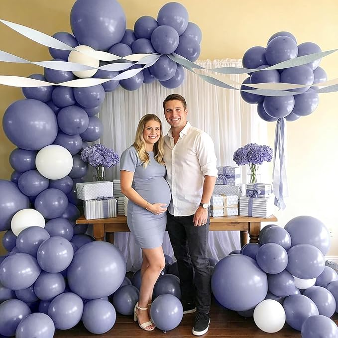 110pcs Dusty Blue Balloon 12 Inch, Blue Latex Balloons for Birthday Party Baby Shower Wedding(with 2 Ribbons).