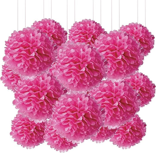 Qimoo 20pcs Rose Paper Pom Poms Decorations - DIY Tissue Paper Flowers for Party Wedding Decoration
