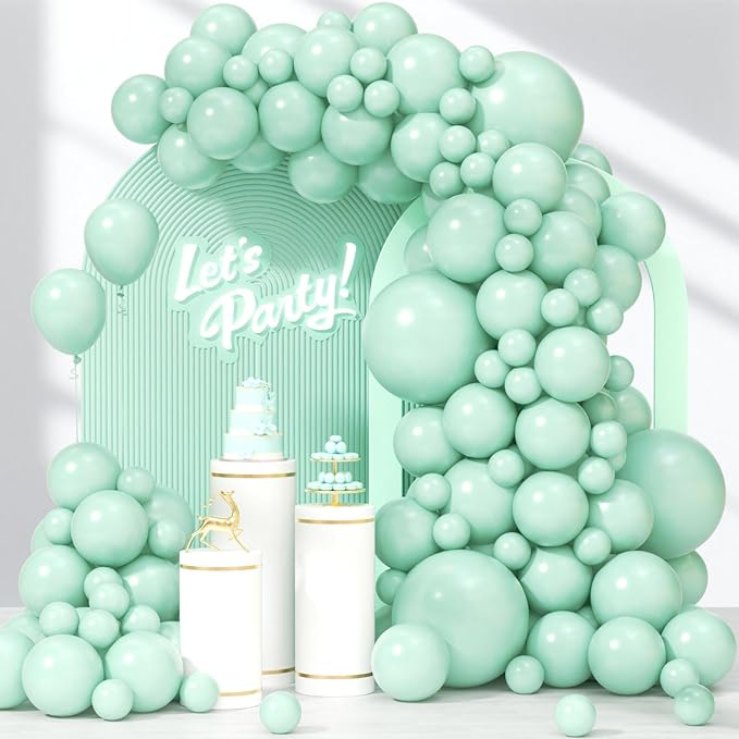 120pcs Mint Green Balloons, 18 12 10 5 inch Mint Green Latex Balloons Different Sizes Balloon Arch Kit for Birthday Baby Shower Gender Reveal Wedding Party Decorations