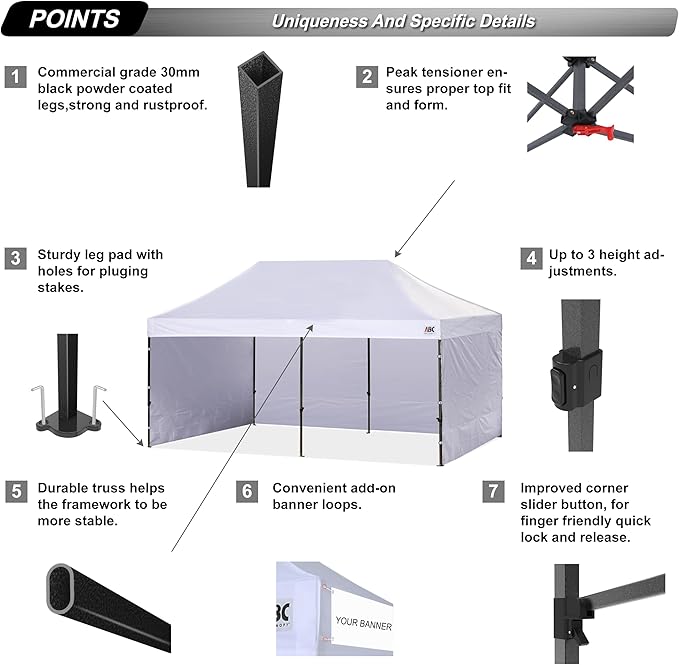 ABCCANOPY Heavy Duty Instant Pop up Canopy Tent with Sidewalls10x20, Ivory White
