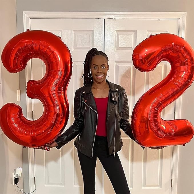40" Red Number 0 Balloon for Girls, Large Self Inflating Helium Foil Number Balloons Set 0-9 for Women Men Boys Birthday Anniversary Wedding New Year Baby Shower Christmas Party Decorations Supplies
