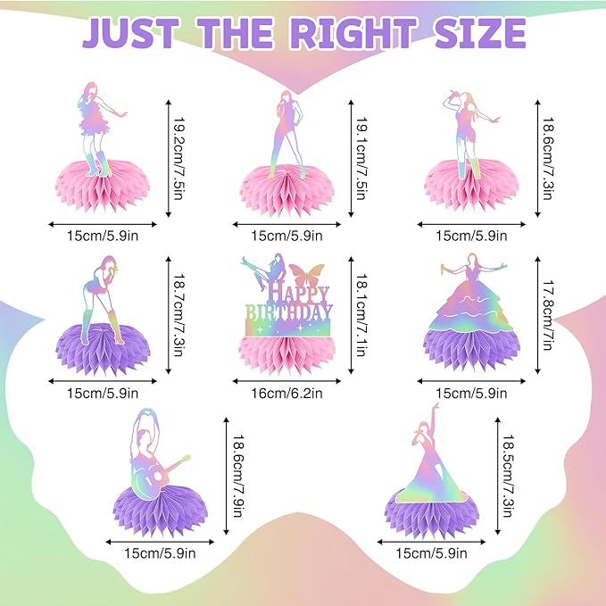 8 Pcs Iridescent Party Decorations Honeycomb Centerpieces, Happy birthday Table Decorations, birthday Party Decorations 3d Double Side Honeycomb Decorations for birthday Day Party