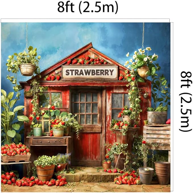 Kate 8x8ft Red Strawberry Backdrops for Photography Summer Fruit Shop Background Strawberry Wood House Backgrounds Sweet Baby Birthday Party Decoration Studio Backdrop