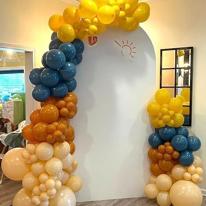HILAVO Retro Blue Yellow and Orange Balloons, 60PCS 12 Inch Slate Blue Burnt Orange Mustard Yellow Balloons for Here Comes the Son Baby Shower Kids Birthday Party Boho Party Decorations