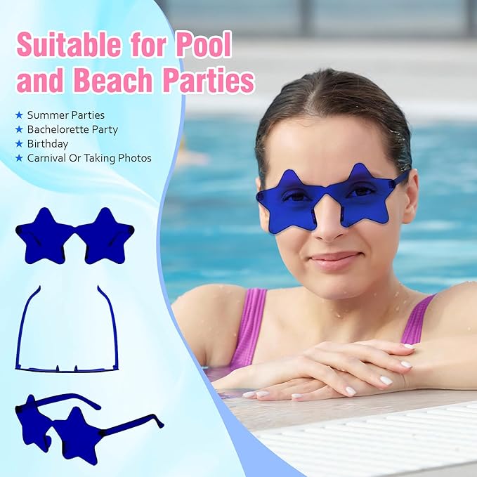 Pibupibu Wholesale 40 Pack Rimless Star Shaped Sunglasses Bulk Adults Unisex, Fun Colorful Pentagram Glasses Party Favors
