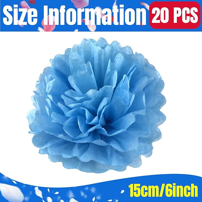 Qimoo 20pcs Blue Paper Decorative Pom Poms Flowers Ball for Party Wedding Outdoor Decoration