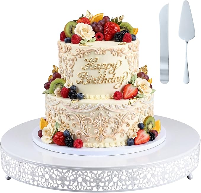 Wenqik 18 Inch White Cake Stand Set Metal Round Cupcake Dessert Stand with Cake Cutting, Spatula Wedding Cupcake Pastry Display Candy Holder Display for Wedding Party Birthday Baby Shower(Classic)