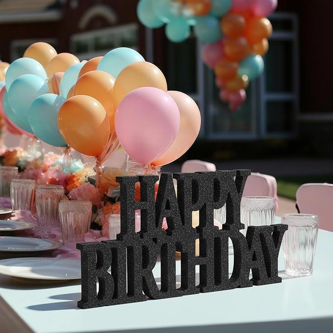 Novabright Happy Birthday Sign Centerpieces for Table Birthday Party Decorations for Women Bday Birthdays Themed Celebration Party Supplies(Black,Glitter)