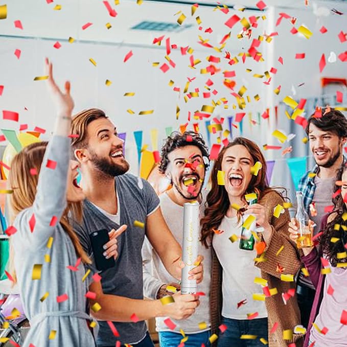 12" Red & Gold Confetti Cannons - Party Poppers for Wedding Birthday Graduation New Year Celebrations - Easy-to-Use - Pack of 4