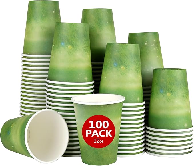 Yes!Fresh Special Green Grass Design, Disposable Hot Paper Cup,Eco-friendly,100% Blodegradable&Compostable, (12 oz,100 Count,No lids)
