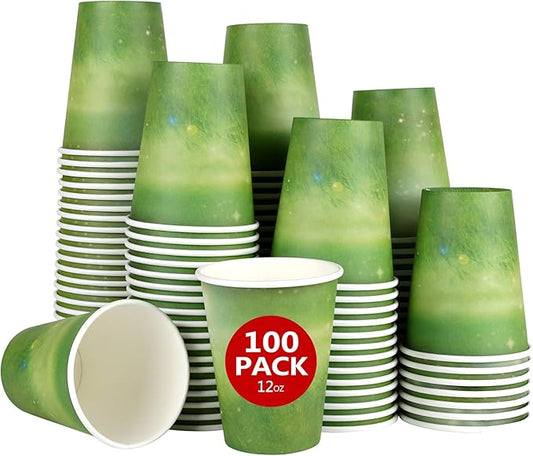 Yes!Fresh Special Green Grass Design, Disposable Hot Paper Cup,Eco-friendly,100% Blodegradable&Compostable, (12 oz,100 Count,No lids)
