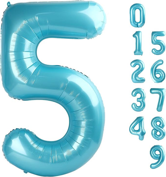 Balloon Numbers 40 Inch 5 Ballon for 5th Birthday Decorations, 15 25 35 50 Big Pastel Blue Number Balloons for Wedding Photo Shoot Party Decor
