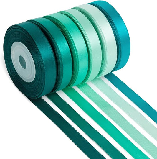 Teal Ribbon 3/8 Inch x 60Yards Double Faced Satin, Dark Teal, Aqua, Turquoise, Jade, Peacock, Mint Green, Blue and Green Ribbon for Flower Bouquet, Gift Wrapping, Wedding, Bridal Shower, Bows & Crafts