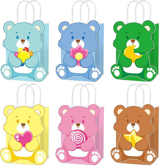 MinFyberd Cute Bear Party Favor Bags Cute Bears Paper Gift Bags with Handle Bear Goodie Candy Treat Bag Colorful Bears Birthday Party Decorations for Boy Girl Kids Birthday Baby Shower Supplies(12Pcs)