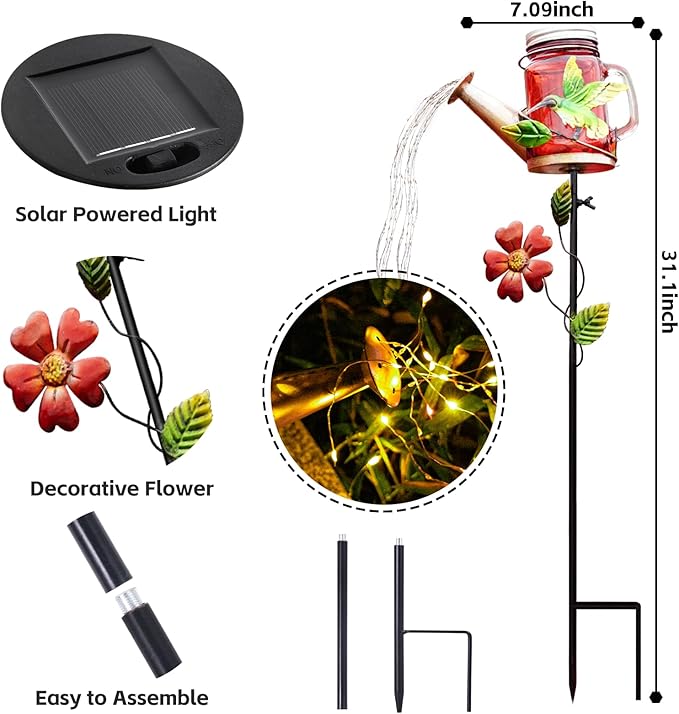 SRNPMIU Solar Watering Can Light, Yard Outdoor Decor Lights, IP65 Waterproof, Hanging Hummingbird Garden Light, Outside Garden Flower Bed Decor, Women Gift, Birthday Gifts