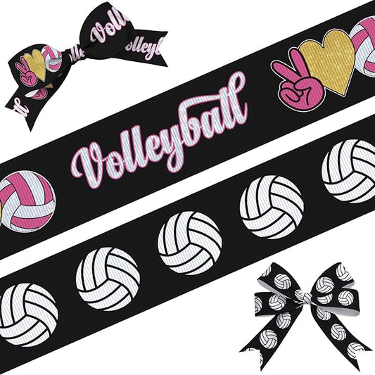 2 Rolls 10 Yards Volleyball Ribbon Black Pink Sports Ball Ribbons for Hair Bows Crafts Gift Wrapping 4/5'' Ball Game Ribbons for Sport Team Birthday Party Home Decoration