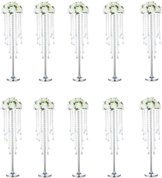 10pcs Tall Vases for Centerpieces Silver Flower Stand for Wedding Party Centerpiece Decoration Home Decor Road Lead