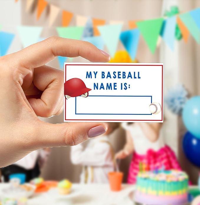 What's Your Baseball Name Game,1 Game Sign and 30 Name Stickers,Baseball Team Party Games， Birthday Game for Kids and Adult Parties,Baseball Activity Decoration Supplies