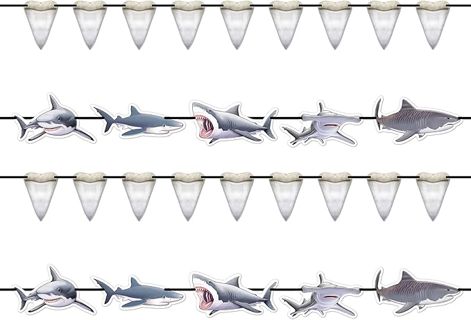 Beistle 4 Piece Shark Banners For Ocean Beach Under The Sea Theme Party, Luau Decorations, Birthday Décor, Baby Shower Celebration