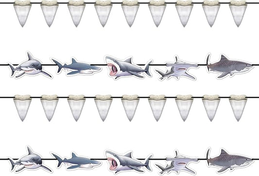 Beistle 4 Piece Shark Banners For Ocean Beach Under The Sea Theme Party, Luau Decorations, Birthday Décor, Baby Shower Celebration
