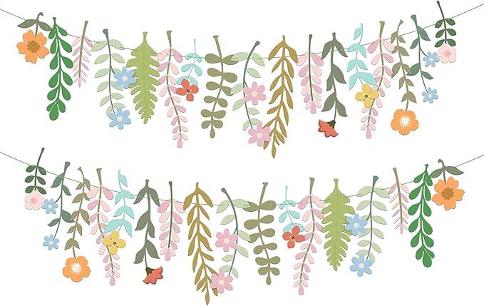 KatchOn, Pastel Flower Banner Garland - 6.5 Feet, Pack of 2 | Cheerland Flower Banner | Wildflower Garland Floral for Wedding, Wild One Bloom Baby Shower, Birthday | Wildflower Party Decorations