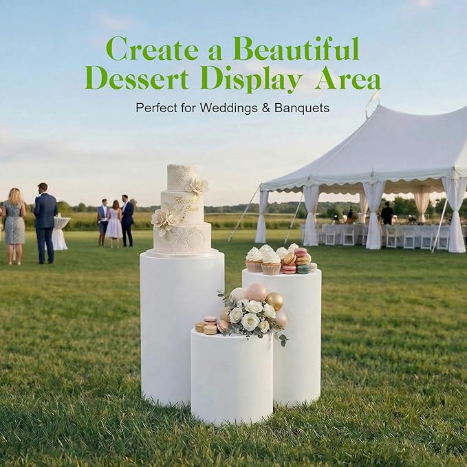 White Cylinder Stands for Party Set of 3 Cylinder Pedestal 3 Sizes(19.68/21.65/23.62Inch) Load Capacity 44-66lbs Pedestal Display for Weddings, Birthday Parties