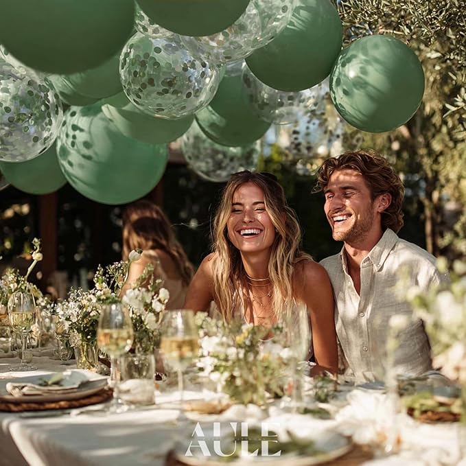 AULE Party Balloons Pack of 42-12in Sage Green Confetti Balloons & Sage Green Latex Balloons and 64ft Ribbons-12 Inches Balloons Decorations set