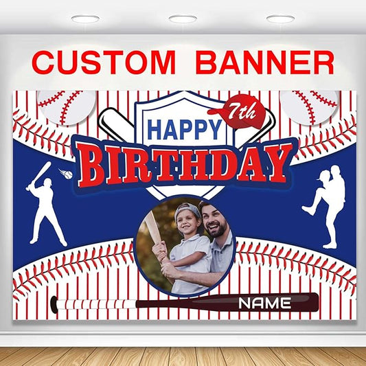 Custom Baseball Sports Happy Birthday Party Decorations Supplies Personalized Baseball Sports Birthday Backdrop Banner(4x6ft)