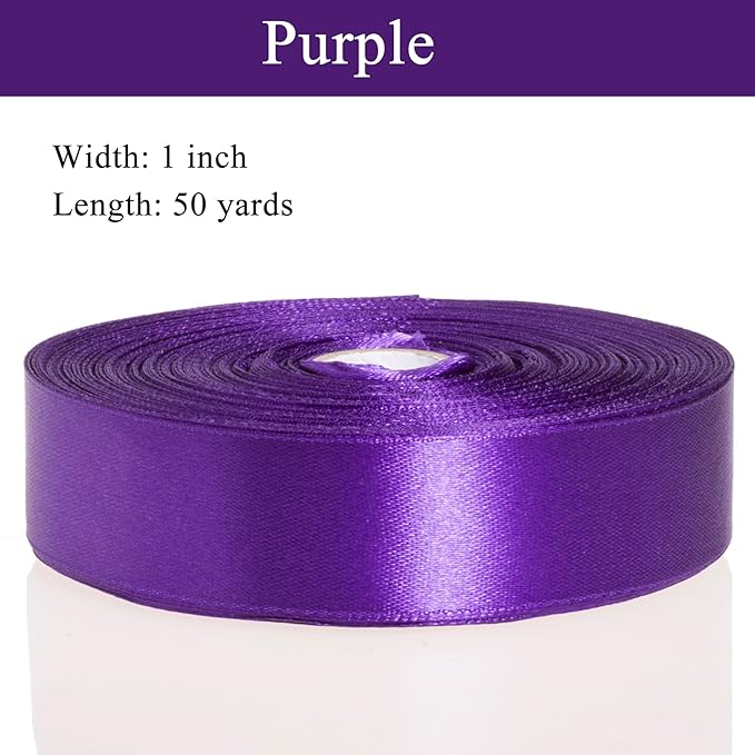 YASEO 1 Inch Purple Solid Satin Ribbon, 50 Yards Craft Fabric Ribbon for Gift Wrapping Floral Bouquets Wedding Party Decoration