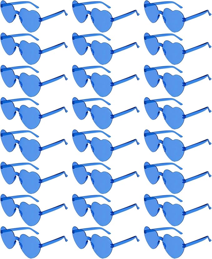 NACHLYNN 24 Pairs Blue Heart Sunglasses for Women Rimless Heart Shaped Sunglasses Candy Color Heart Glasses for Party Favors